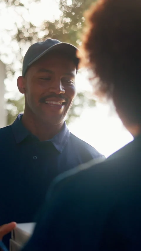 Pizza, man and customer service with door delivery for fast food, takeaway or Stock Footage 340780237
