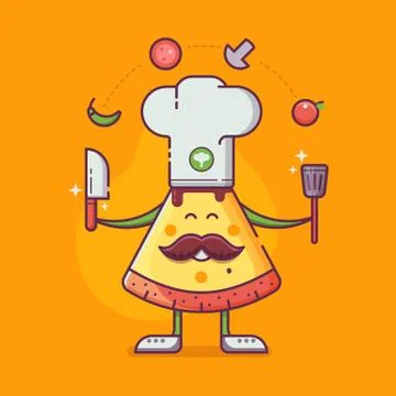 Pizza Man in Chef Hat Cooking Stock Illustration
