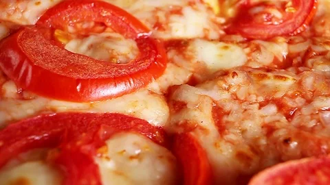 Pizza margarita rotating texture pattern closeup footage Stock Footage 97234183