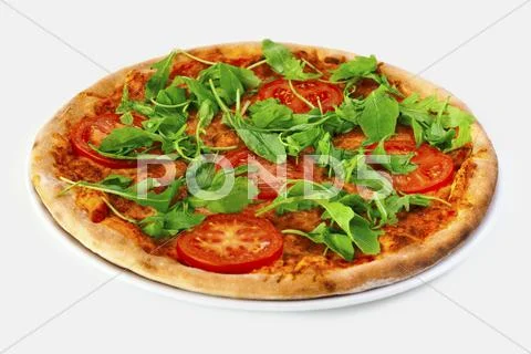 Pizza margharita with arugula Stock Photos