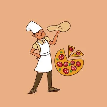 Pizza master vector illustration sketch illustration isolated Stock Illustration