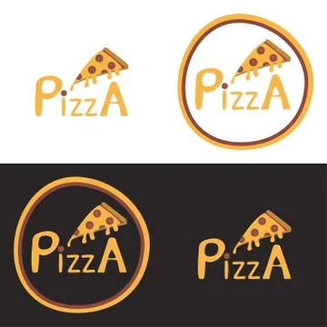 Pizza with melted slice logo label emblem. Retro grunge logotype vector illus Stock Illustration