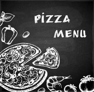Pizza menu on a chalkboard Stock Illustration
