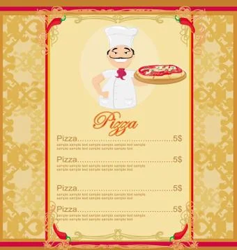 Pizza menu with chef template card Stock Illustration