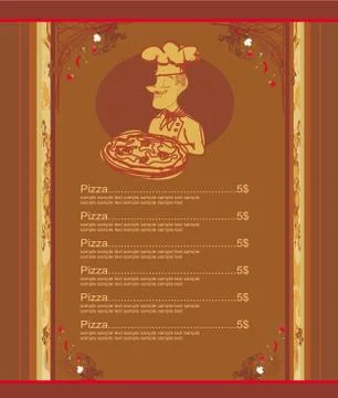 Pizza Menu with chef Template Stock Illustration