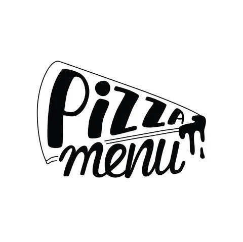 Pizza menu handwritten sign with slice pizza illustration for pizzeria. Vector Stock Illustration