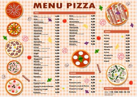 Pizza menu with illustrations Stock Illustration