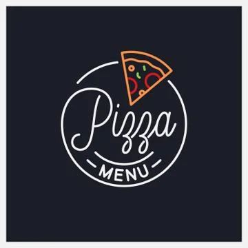 Pizza menu logo. Round linear logo of pizza slice Stock Illustration