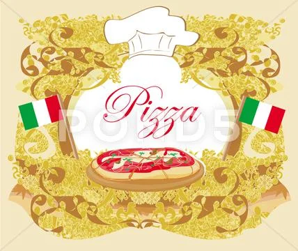 Pizza menu template, vintage card Stock Illustration
