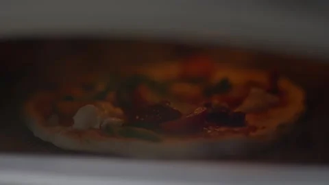 A pizza is in a microwave oven Stock Footage 297842434