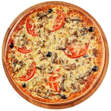 Pizza with minced meat and mushrooms Stock Photos