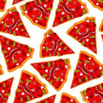 Pizza monster pattern seamless. Terrible fast food background. Angry food tex Stockillustratie