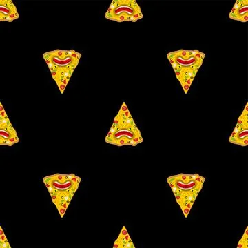 Pizza monster pattern seamless. Terrible fast food background. Angry food tex Stockillustratie