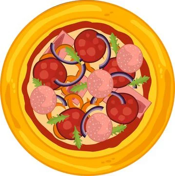 Pizza with mozzarella, basil and cherry tomatoes. Stock Illustration