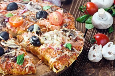 Pizza with mushrooms and cheese Stock Photos