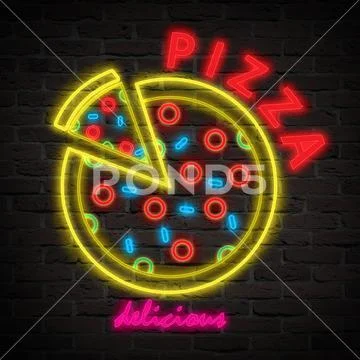 Pizza neon sign vector PSD Template