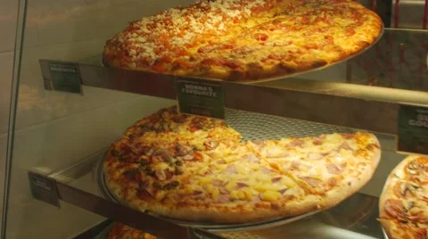 Pizza Nova Display Window Slices Commercial Industrial Restaurant Wide  Stock Footage 66070117