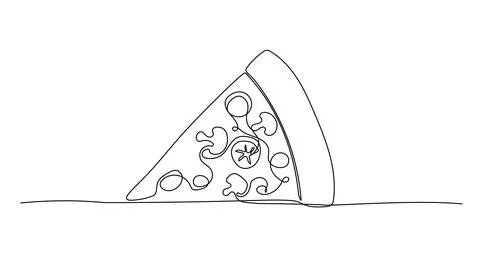 Pizza one continuous line illustration. Hand drawn doodle sketch of fast food Stock Illustration
