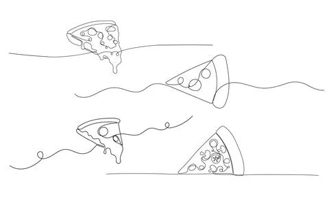 Pizza one continuous line illustration. Hand drawn doodle sketch of fast food Stock Illustration