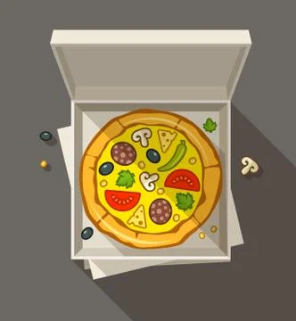 Pizza in open box Stock Illustration