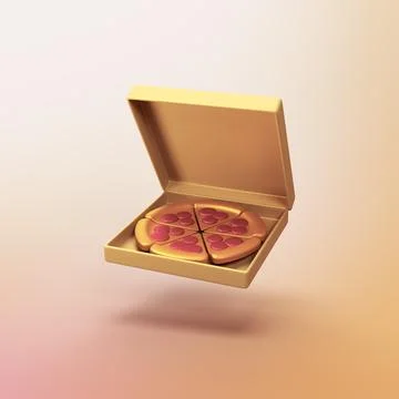 Pizza in open box - stylized 3d CGI icon object Stock Illustration
