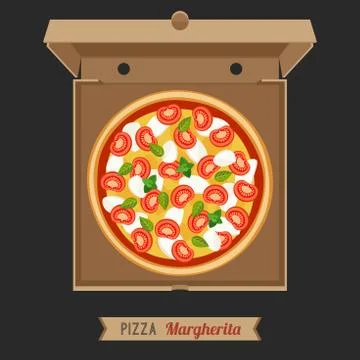 Pizza in the opened cardboard box. Stock Illustration