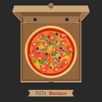 Pizza in the opened cardboard box. Stock Illustration