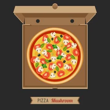 Pizza in the opened cardboard box. Illustrazione stock