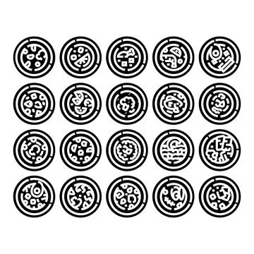 Pizza outline icon set representing different ingredients Stock Illustration