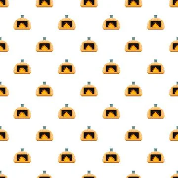 Pizza oven with burning fire seamless pattern background Stock Illustration