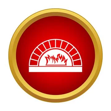 Pizza oven icon with burning fire inside Stock Illustration