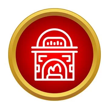 Pizza oven icon with fire inside Stock Illustration