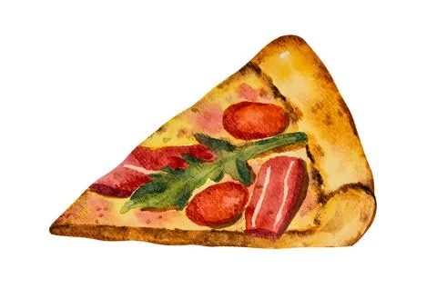 Pizza parma ham slice. Hand drawn watercolor Stock Photos