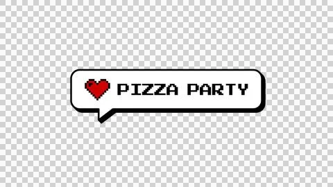 Pizza Party 8-bit pixel art comment balloon, neubrutalism style. Stock Illustration
