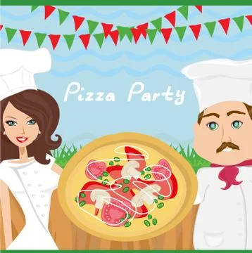 Pizza party poster Illustrazione stock