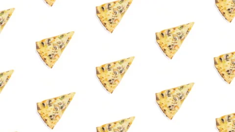 Pizza patern. Group of triangular pizza slices rotates. Stock Footage 205041895