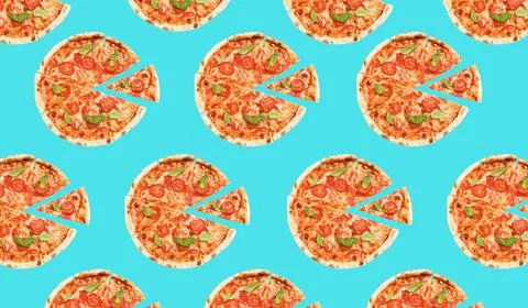 Pizza pattern design on light blue background Stock Photos