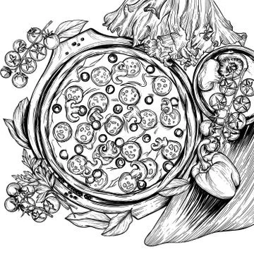 Pizza pattern in vector in high quality for printing Stock Illustration