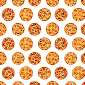 Pizza pattern on white background Stock Illustration