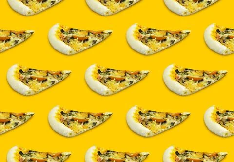 Pizza pattern on yellow background Stock Photos