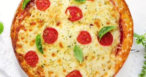 Pizza peperoni. Top view, rotation Stock Footage 140962445