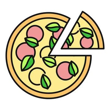 Pizza with pepperoni and basil slice removed Illustrazione stock