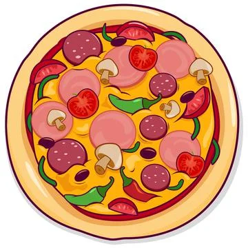 Pizza with pepperoni and cheese. Vector Illustration Stock Illustration