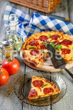 Pizza pepperoni. Stock Photos