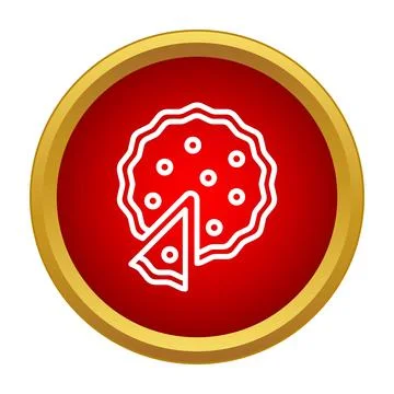 Pizza pie with a slice icon on red background Stock Illustration