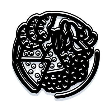 Pizza pie with three slices graphic doodle Stock Illustration