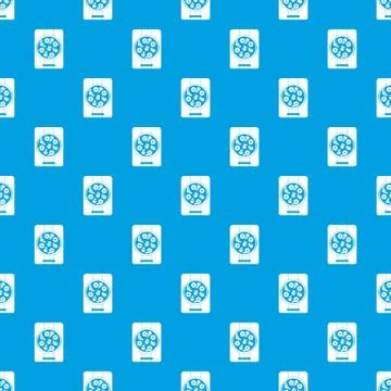 Pizza with pineapple and basil on board pattern seamless blue Stock Illustration