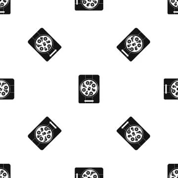 Pizza with pineapple and basil on board pattern seamless black 스톡 일러스트
