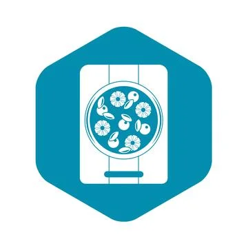 Pizza with pineapple and basil on board icon Stock Illustration