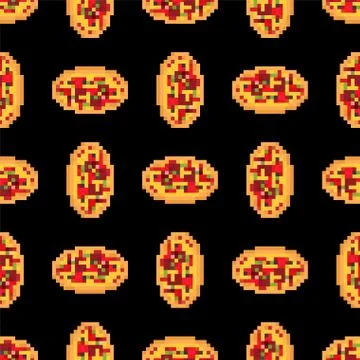 Pizza pixel art pattern seamless. Fast food 8bit background. Video game Old s Illustrazione stock